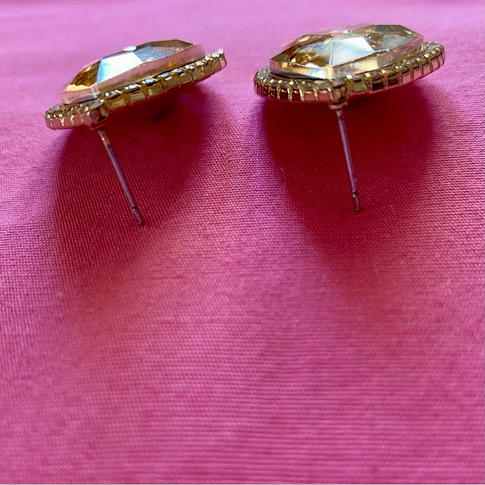 Natasha Couture Gold Hazel Teardrop Earring Studs Rhinestone Encrusted Outline - Picture 4 of 7